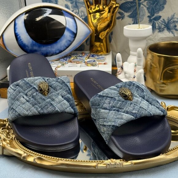 🆕 KURT GEIGER LONDON 🧿 NWOB Blue Denim Meena Eagle Slides, Sz EU 40 US 9 - Picture 4 of 10